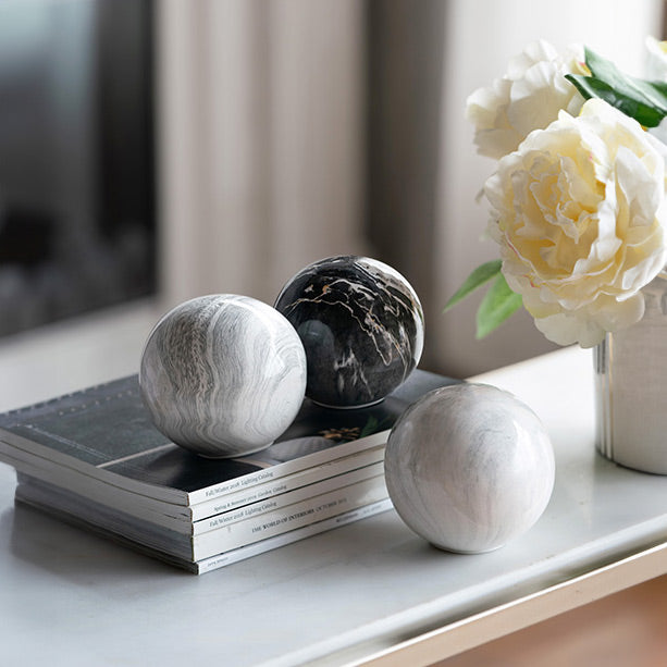 Olsen Ceramic Decorative Accent Balls, Set of 3 - Marbled Grey