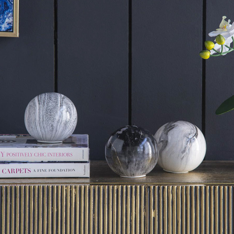 Olsen Ceramic Decorative Accent Balls, Set of 3 - Marbled Grey