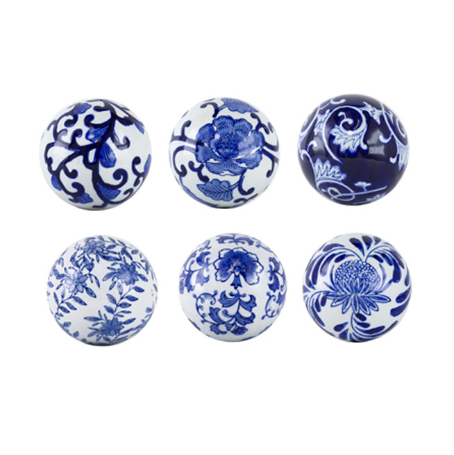 Olsen Ceramic Decorative Accent Balls, Set of 6 - Blue Vines