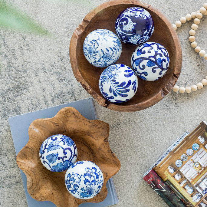 Olsen Ceramic Decorative Accent Balls, Set of 6 - Blue Vines
