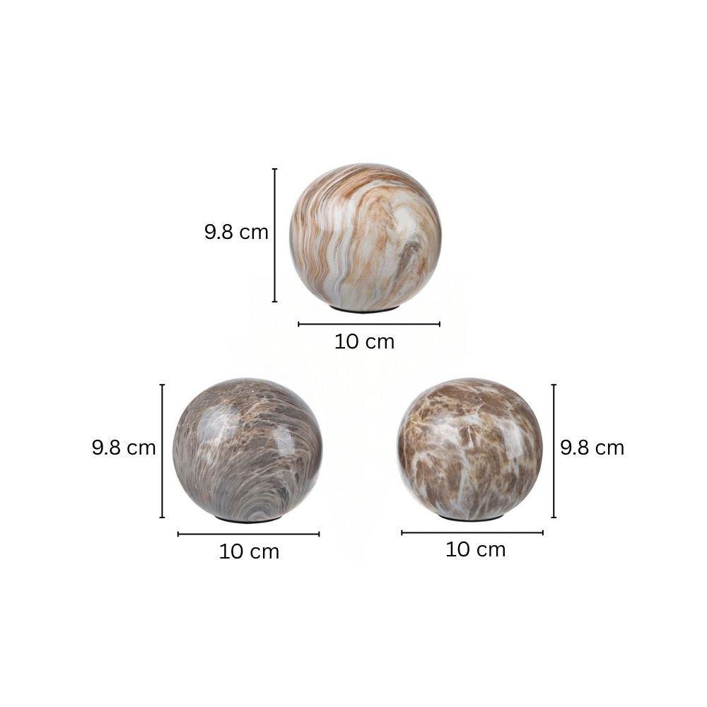 Olsen Ceramic Decorative Accent Balls, Set of 3 - Marbled Brown
