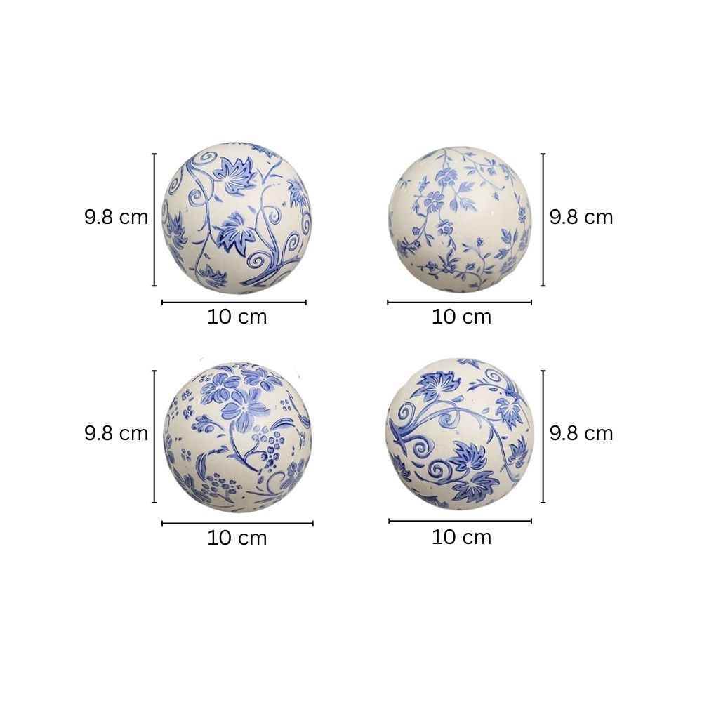 Olsen Ceramic Decorative Accent Balls, Set of 4 - Blue Flowers