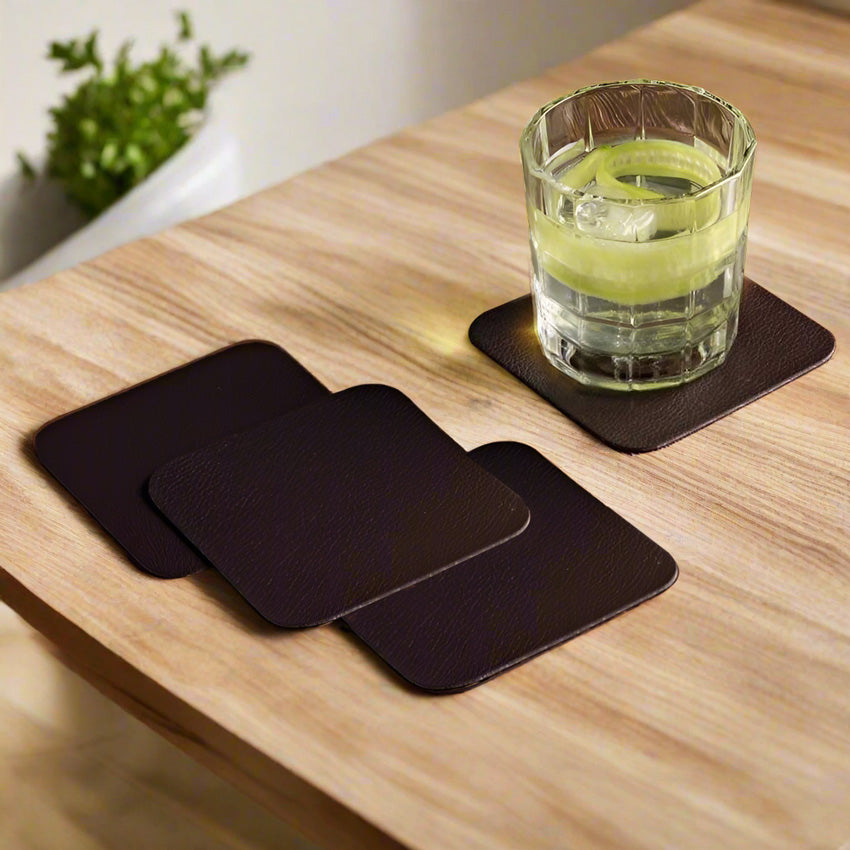 Optic Grain Square Coasters, Set of 4 - Chocolate