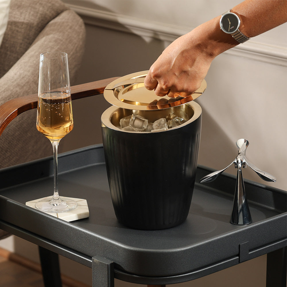 Opus Double-Walled Ice Bucket with Lid - Black Gold