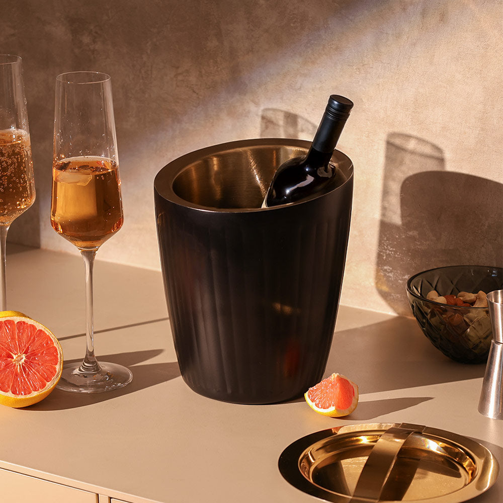 Opus Double-Walled Ice Bucket with Lid - Black Gold