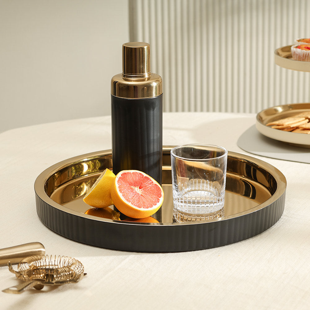 Opus Double-Walled Round Tray Large - Black Gold