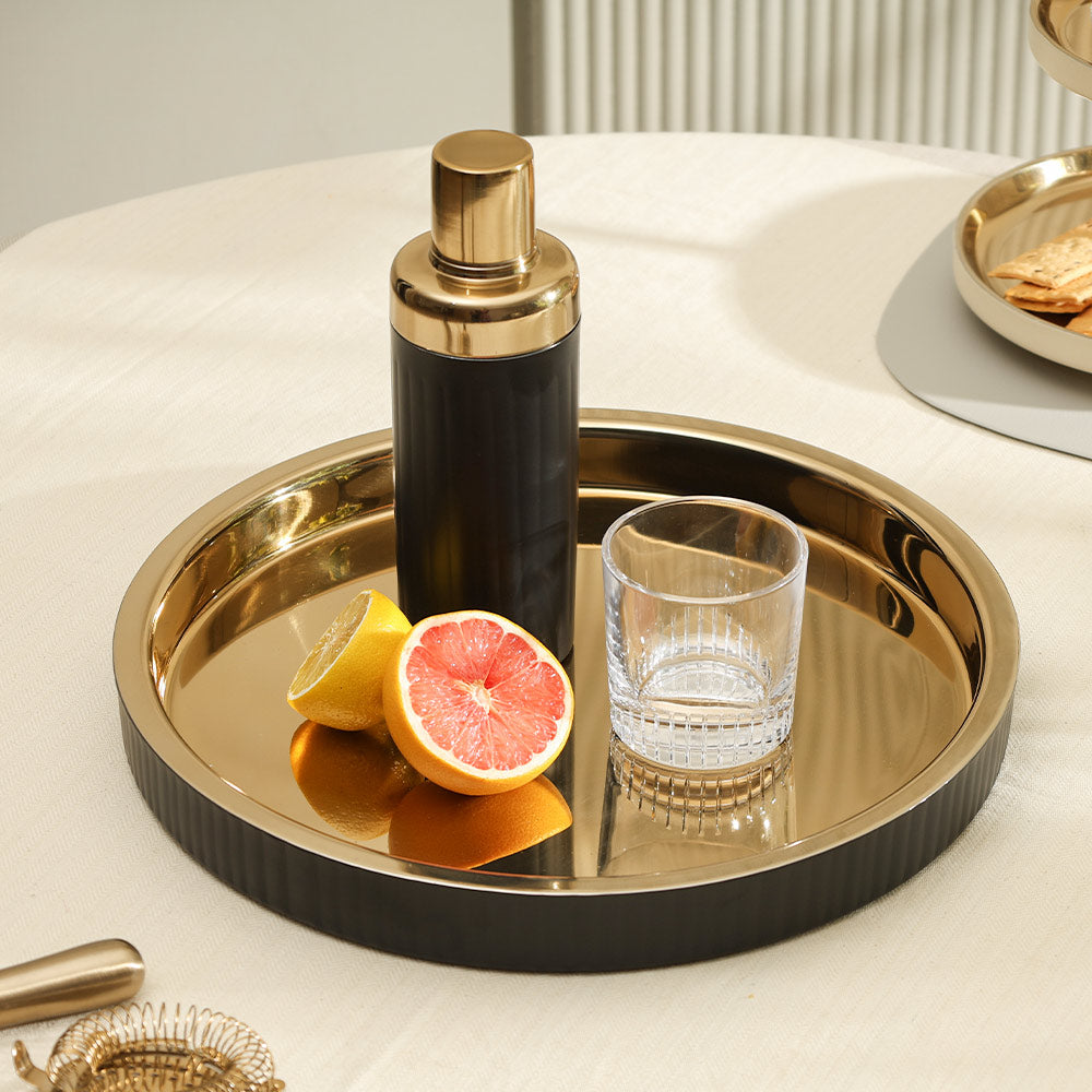 Opus Double-Walled Round Tray Large - Black Gold