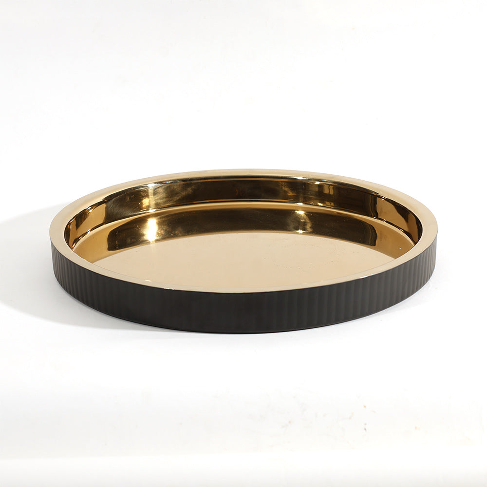 Opus Double-Walled Round Tray Large - Black Gold