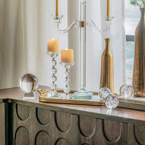 Orbis Glass Candle Holder Large - Clear Gold