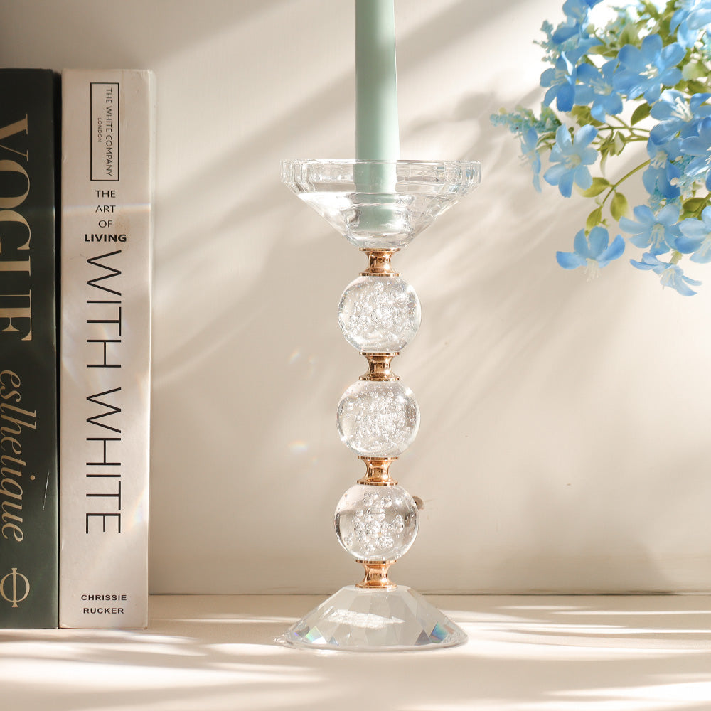 Orbis Glass Candle Holder Medium - Clear Gold