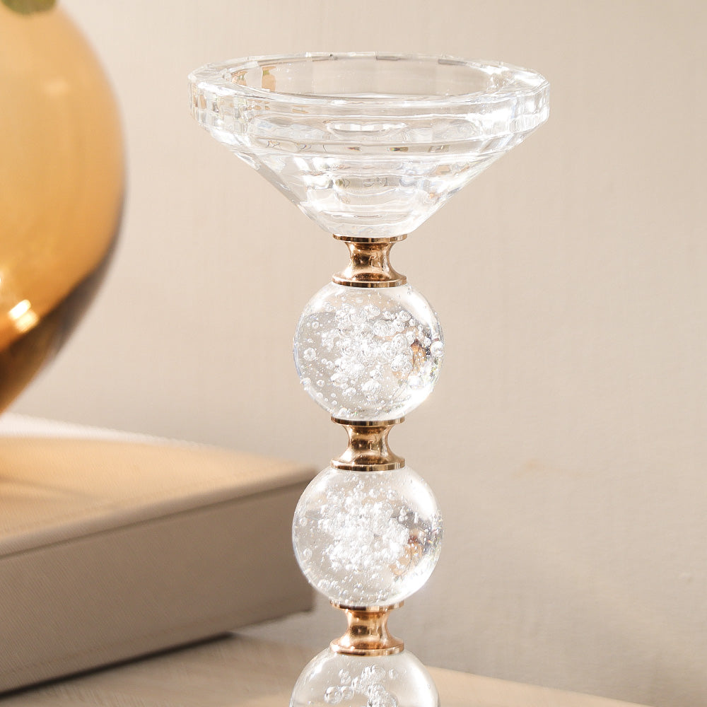 Orbis Glass Candle Holder Medium - Clear Gold