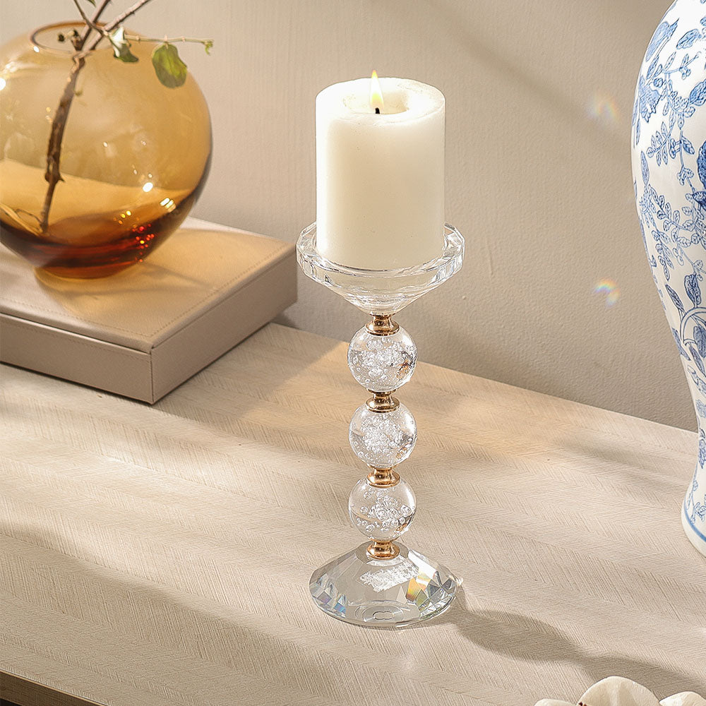 Orbis Glass Candle Holder Medium - Clear Gold