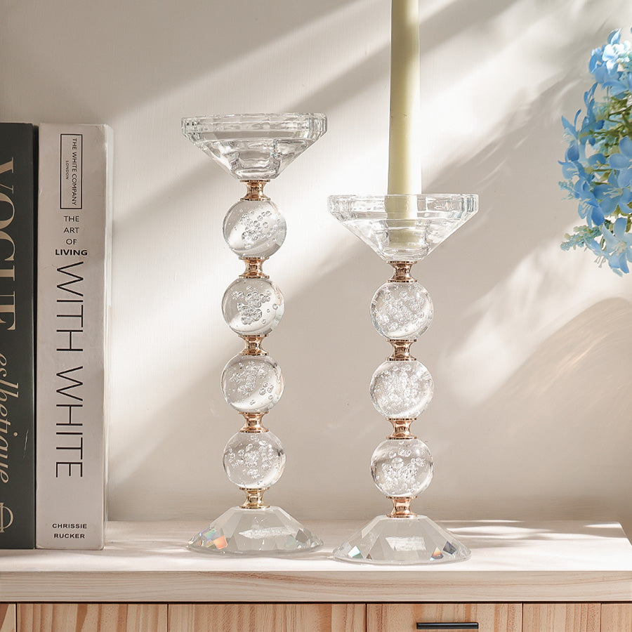 Orbis Glass Candle Holder Medium - Clear Gold