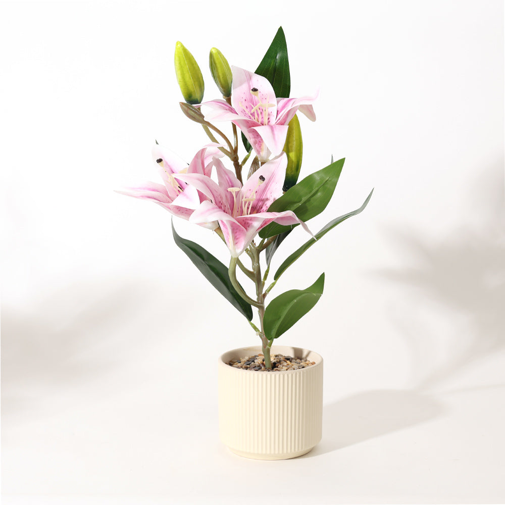 Oriental Lilies Artificial Potted Plant - Purple Cream