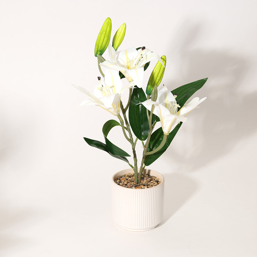 Oriental Lilies Artificial Potted Plant - White