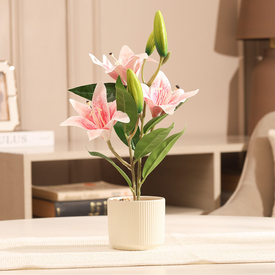Oriental Lilies Artificial Potted Plant - Pink Cream