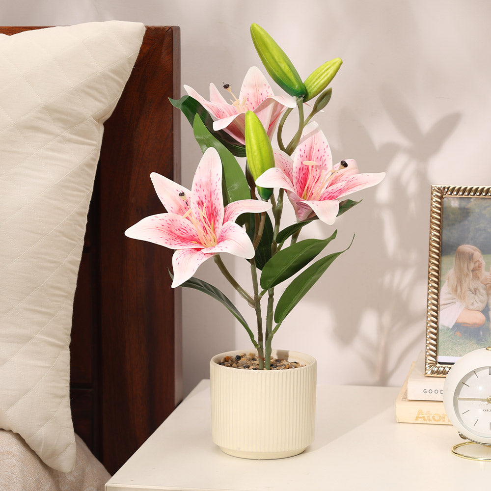 Oriental Lilies Artificial Potted Plant - Pink Cream