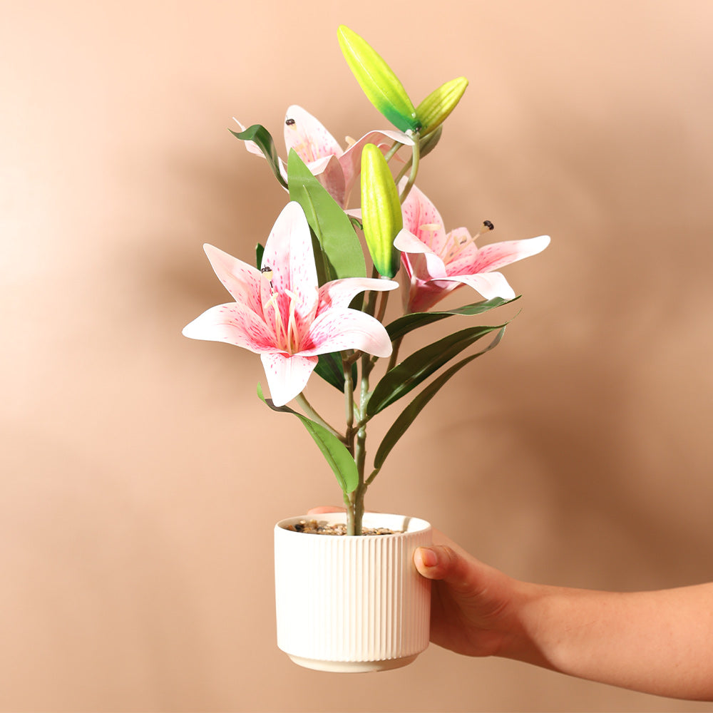 Oriental Lilies Artificial Potted Plant - Pink Cream
