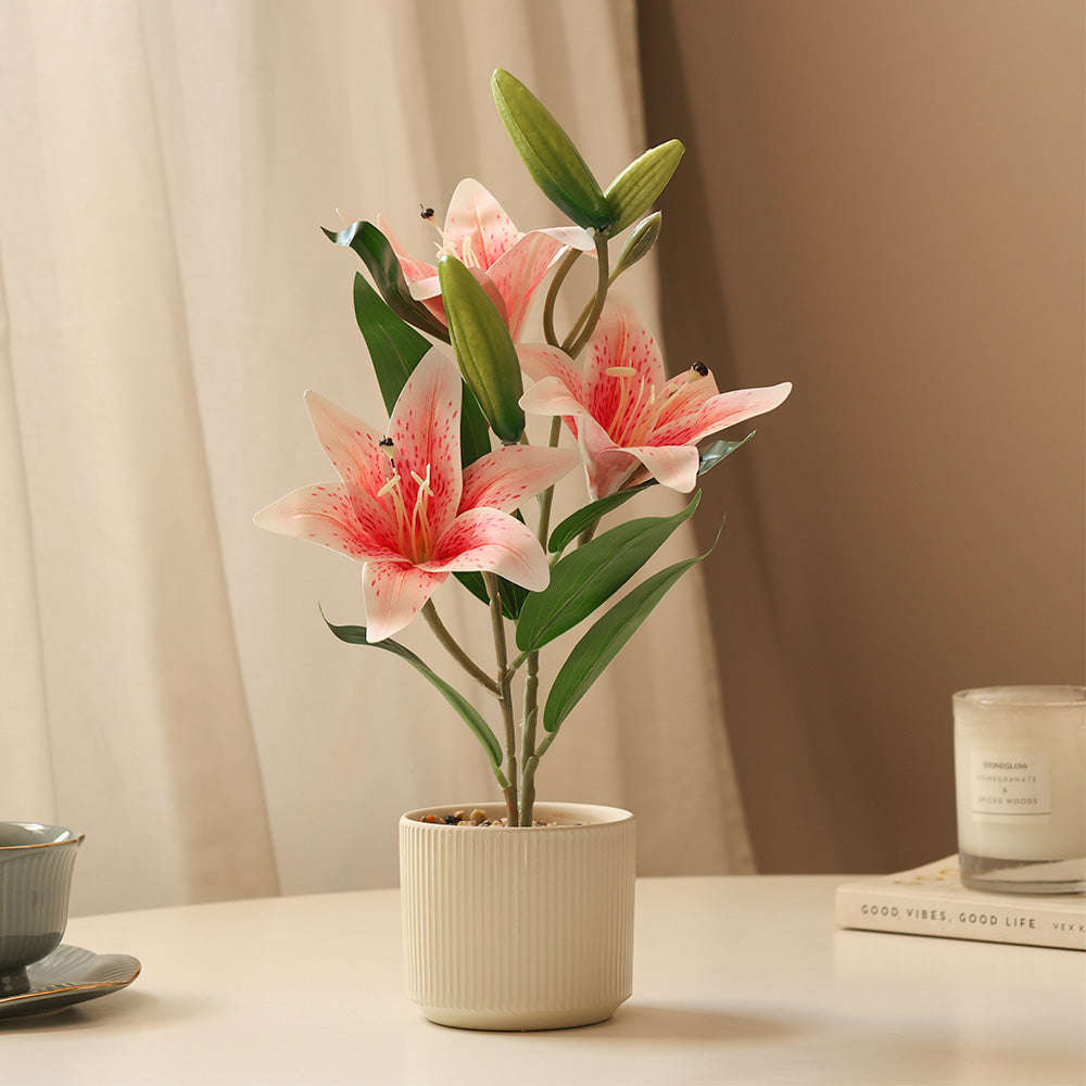 Oriental Lilies Artificial Potted Plant - Pink Cream