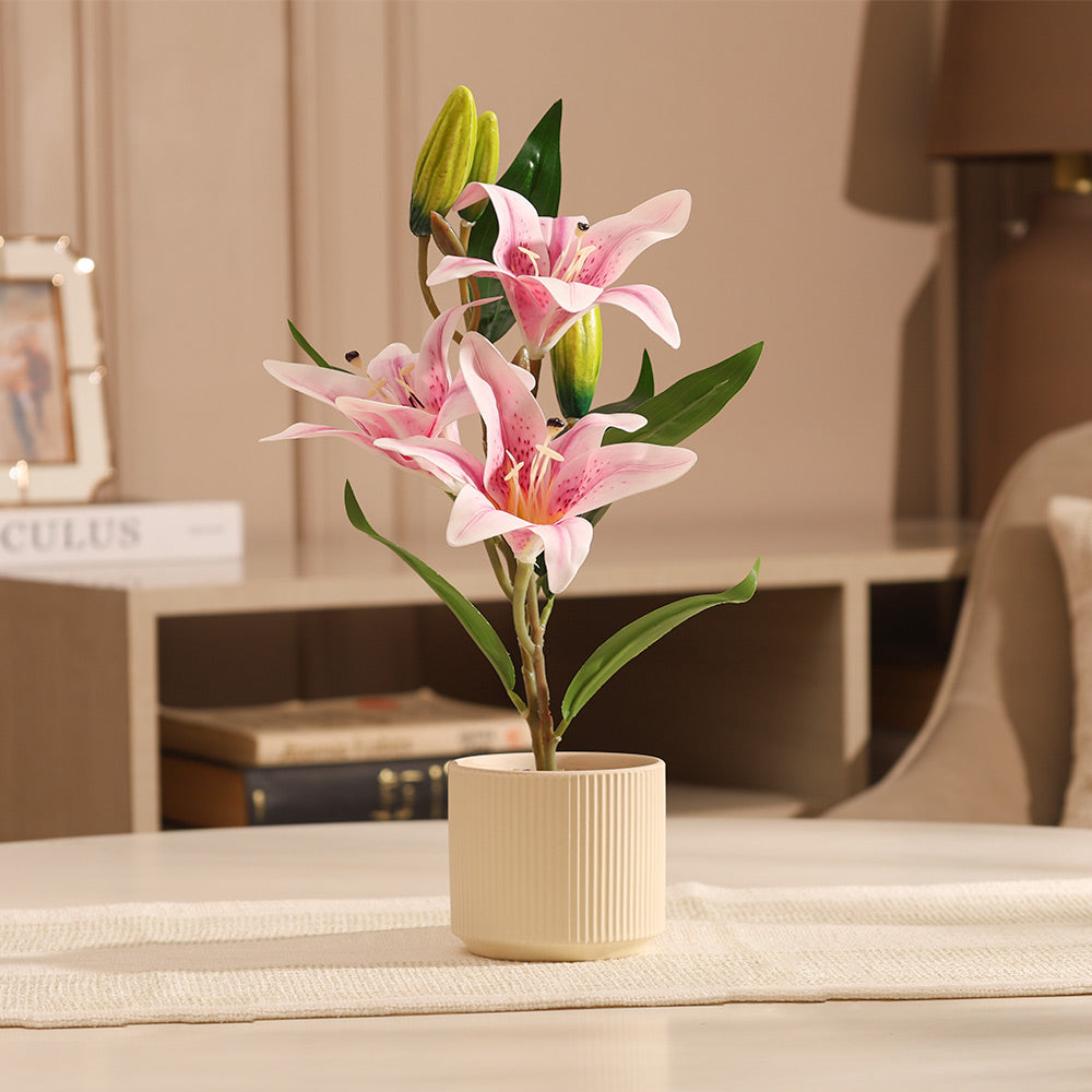 Oriental Lilies Artificial Potted Plant - Purple Cream