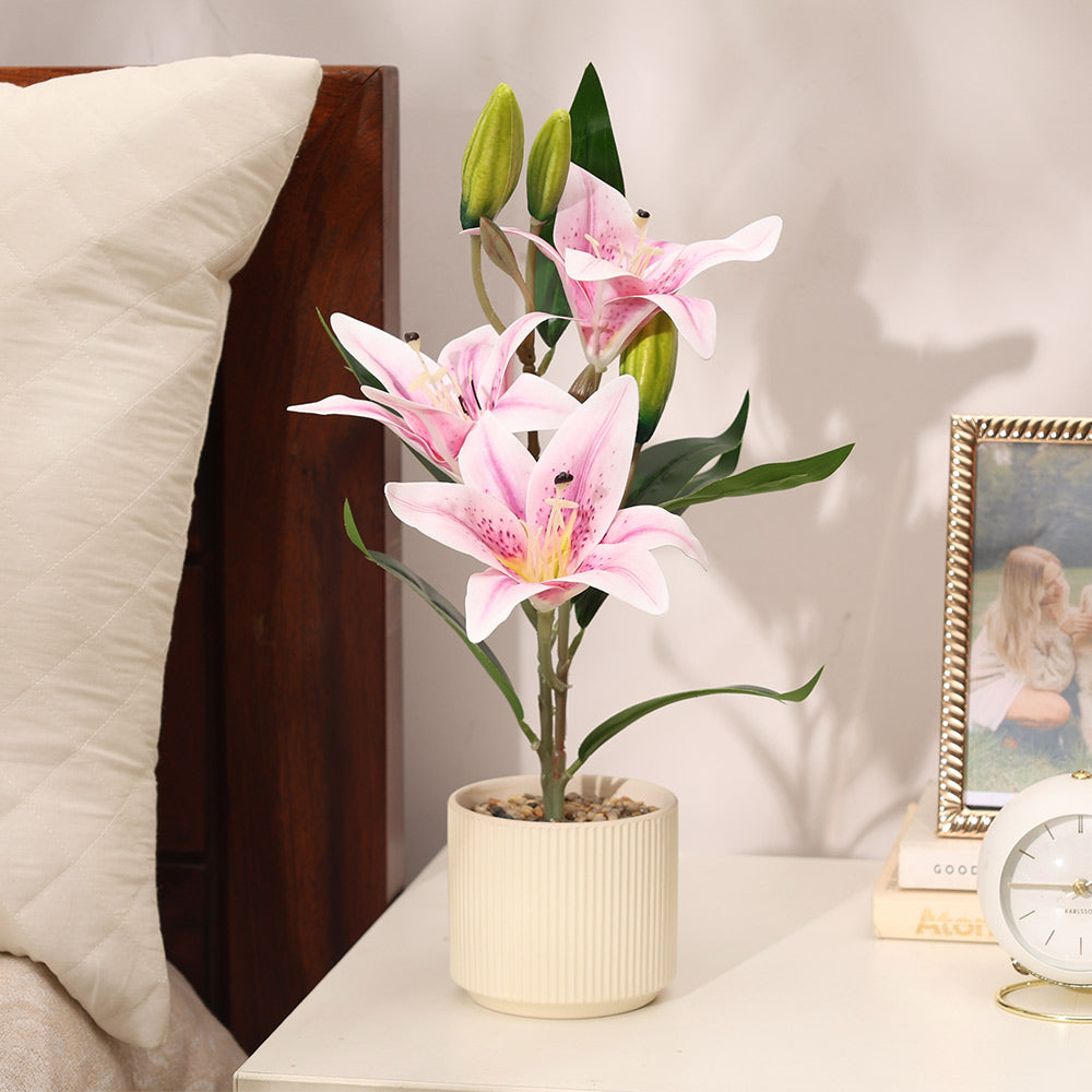 Oriental Lilies Artificial Potted Plant - Purple Cream