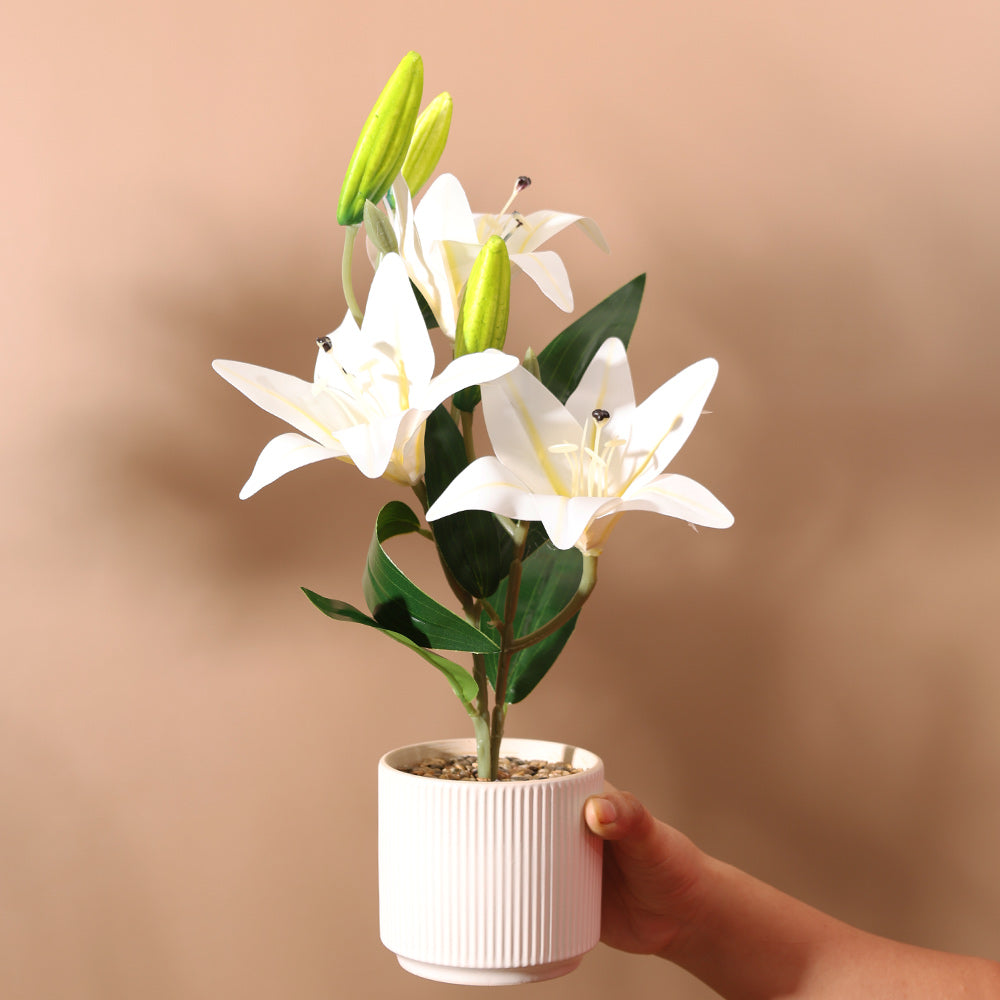 Oriental Lilies Artificial Potted Plant - White
