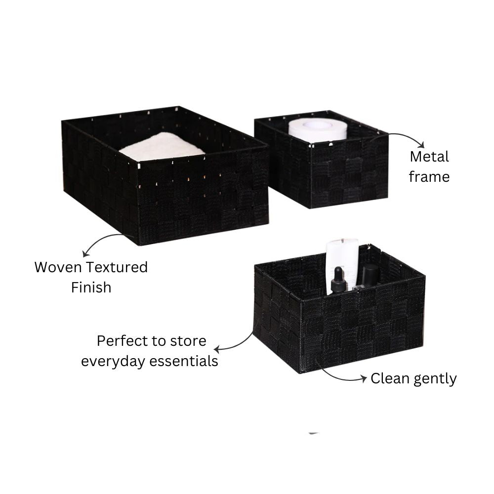 Otto Storage Baskets, Set of 3 - Black