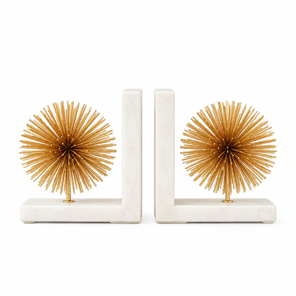 Infinity Metal & Marble Bookends, Set of 2 - Gold White