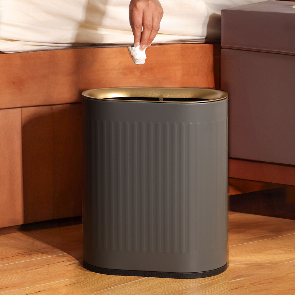 Oval Dry Waste Bin 6L - Grey & Gold