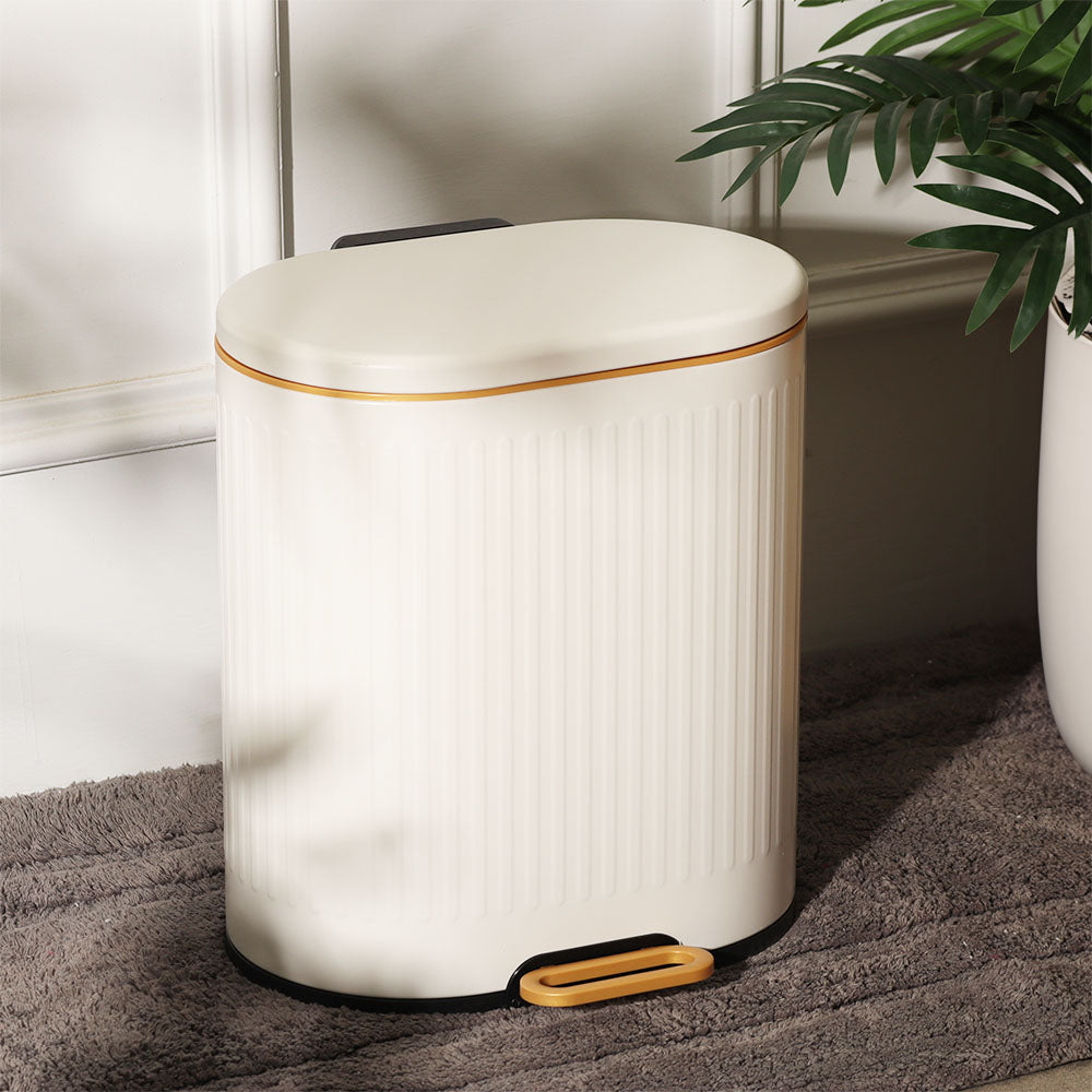 Ovate Pedal Bin 9L - White & Gold