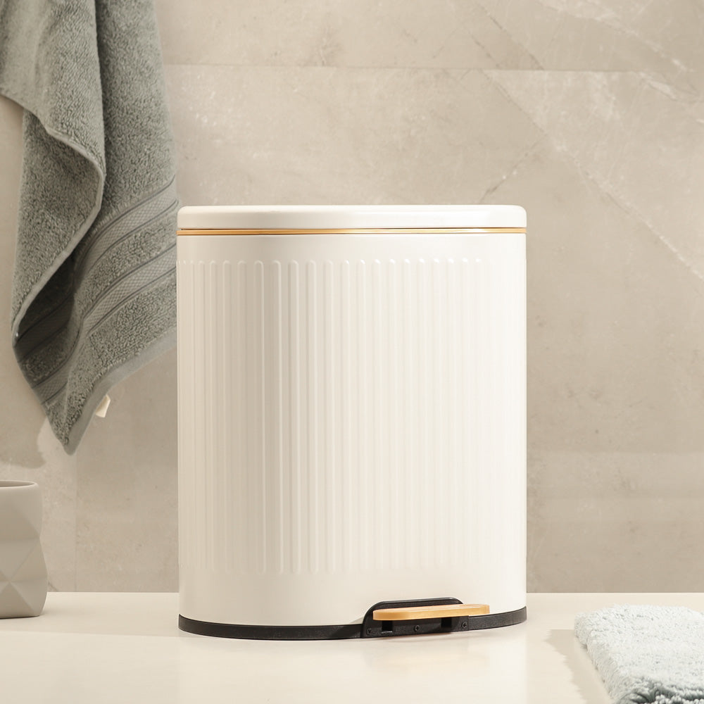 Ovate Pedal Bin 9L - White & Gold