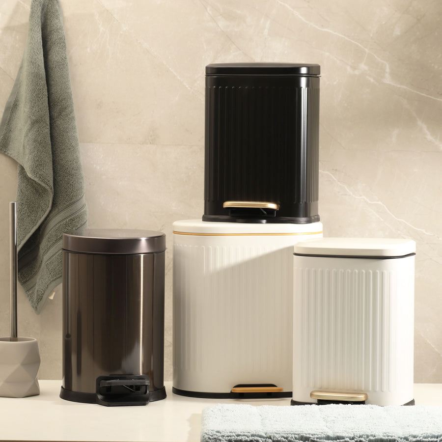 Ovate Pedal Bin 9L - White & Gold