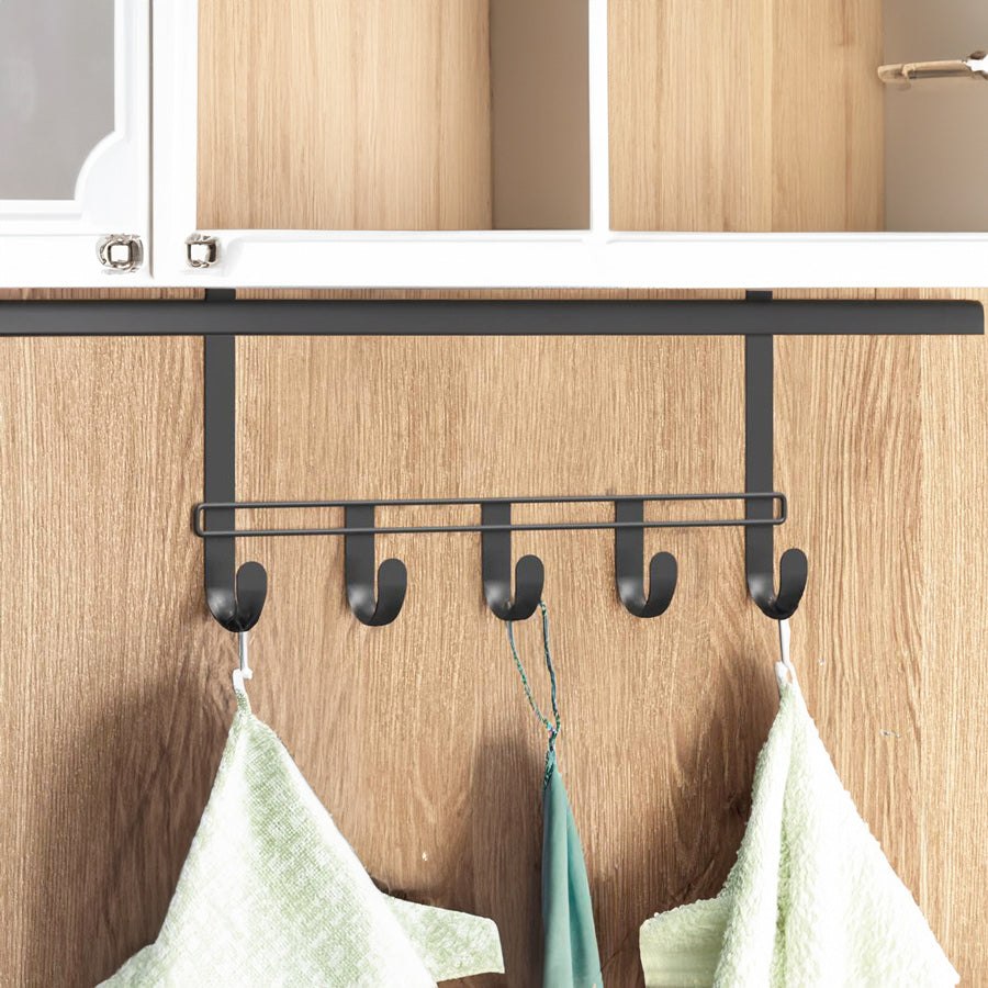 Over The Door Bar With 5 Hooks - Black