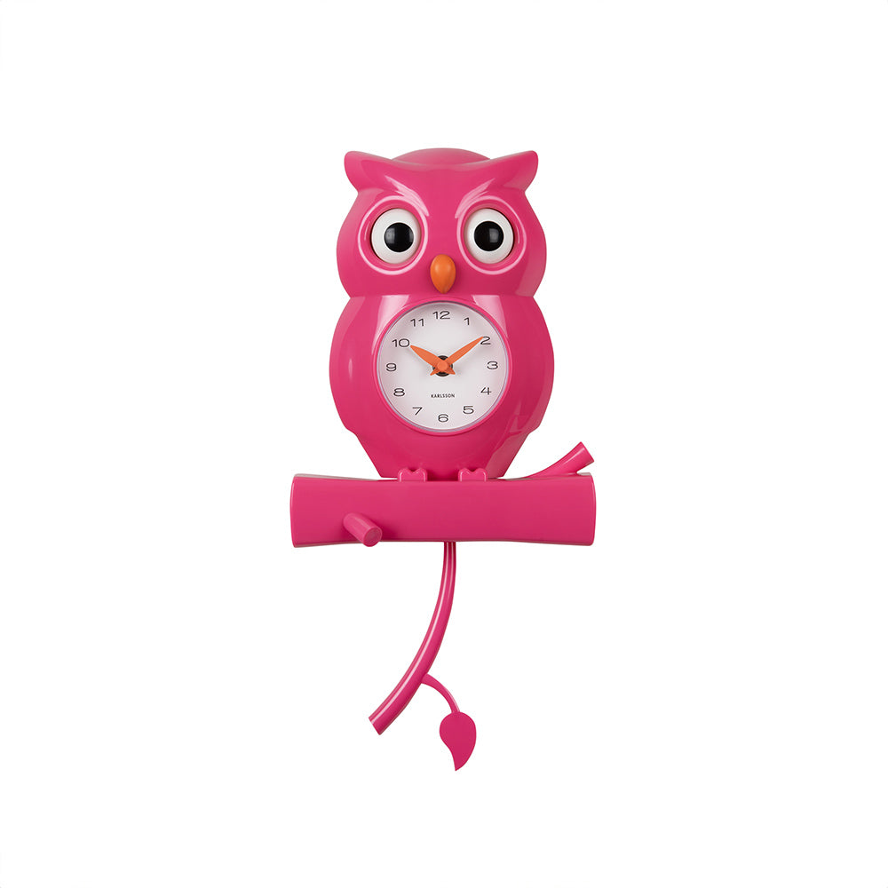 Owl Pendulum Wall Clock - Bright Pink