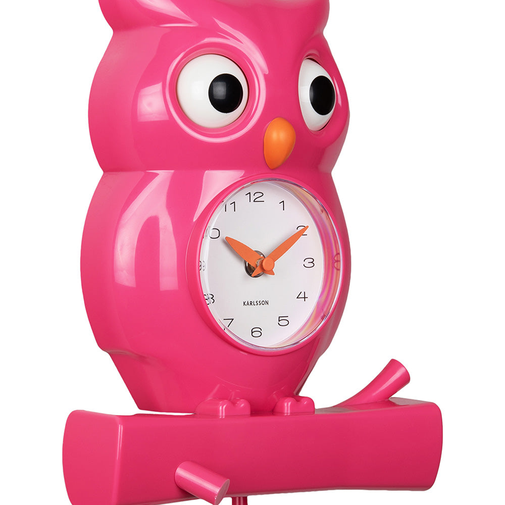 Owl Pendulum Wall Clock - Bright Pink