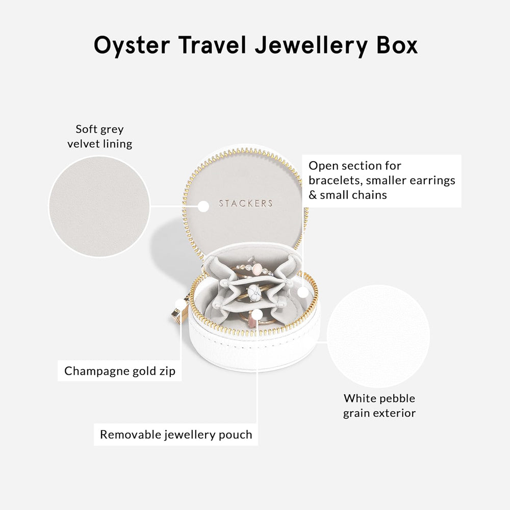 Oyster Travel Jewellery Box - Pebble White