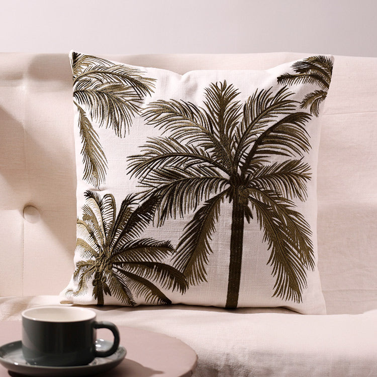 King Palm Embroidered Cushion Cover 45x45cm - Green White