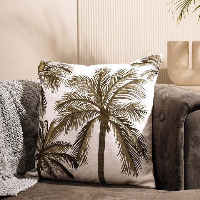 King Palm Embroidered Cushion Cover 45x45cm - Green White
