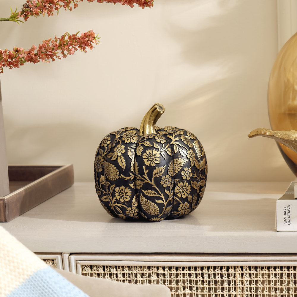 Paisley Pumpkin Decorative Accent - Glossy Black