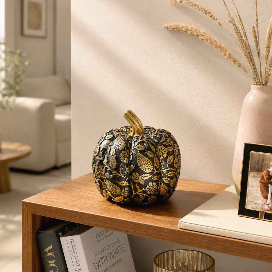 Paisley Pumpkin Decorative Accent - Glossy Black