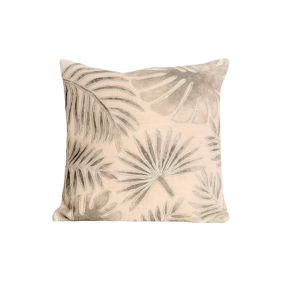 Palm Embroidered Cushion Cover - Green Beige