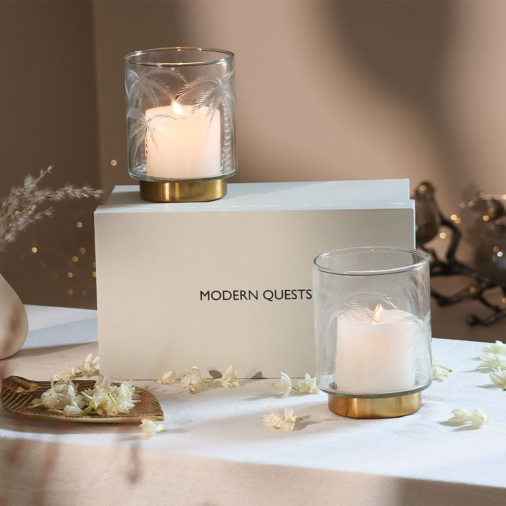 Palm Glass Hurricane 2-Piece Gift Set - Clear