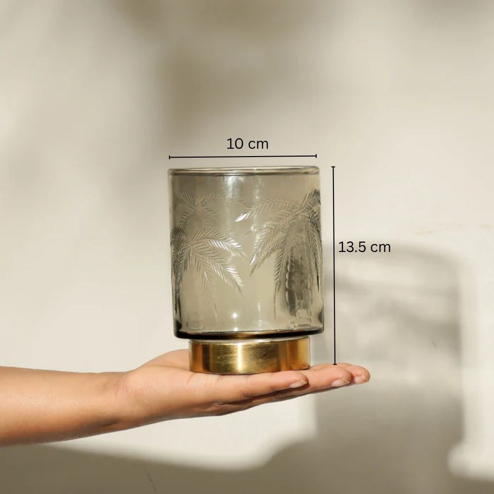 Palm Glass Hurricane 2-Piece Gift Set - Smoke