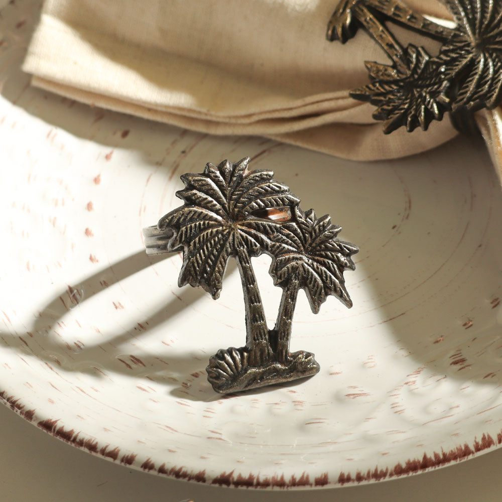 Palm Napkin Rings, Set of 6 - Antique Gold