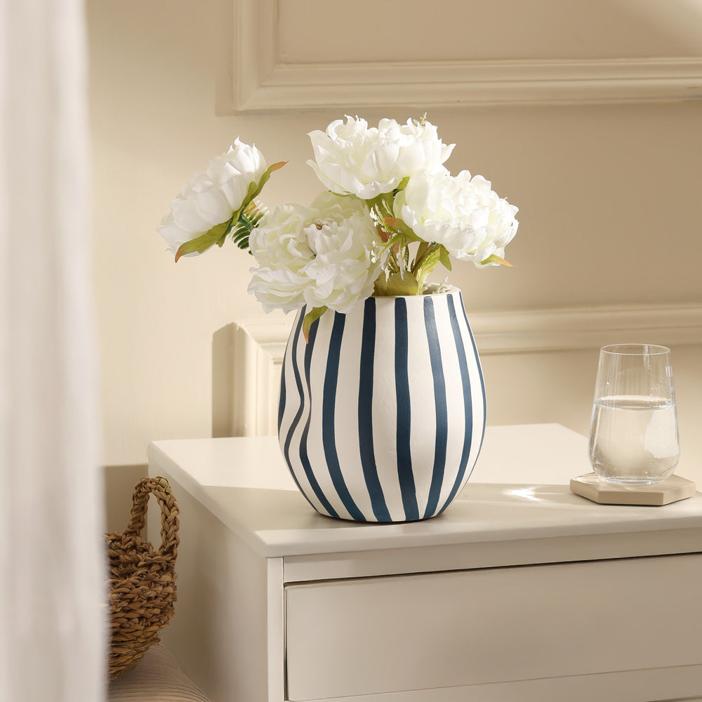 Palo Striped Vase Short - Blue Cream