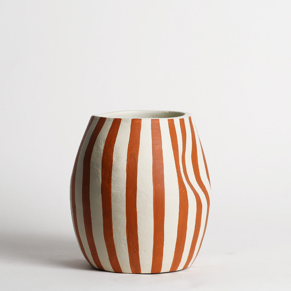 Palo Striped Vase Short - Orange Cream