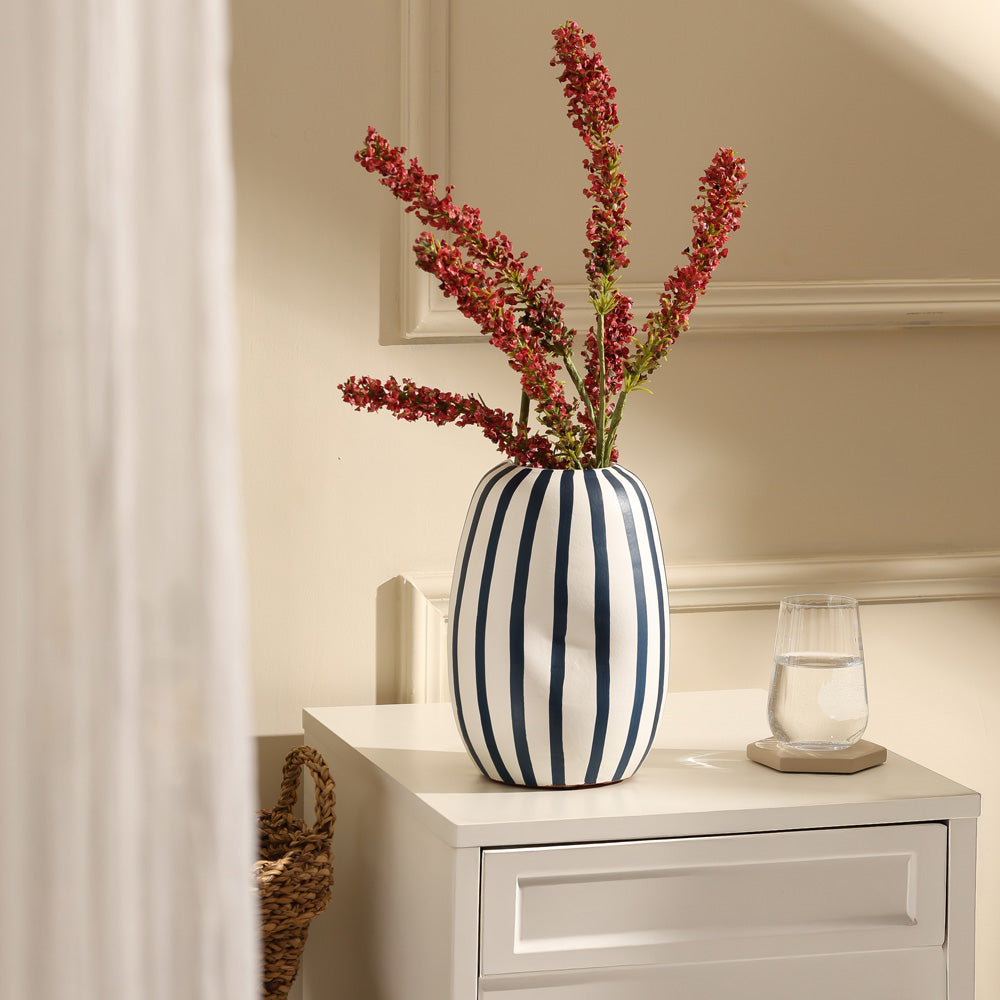 Palo Striped Vase Tall - Blue Cream