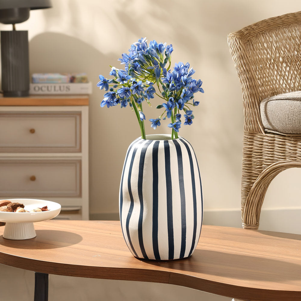 Palo Striped Vase Tall - Blue Cream