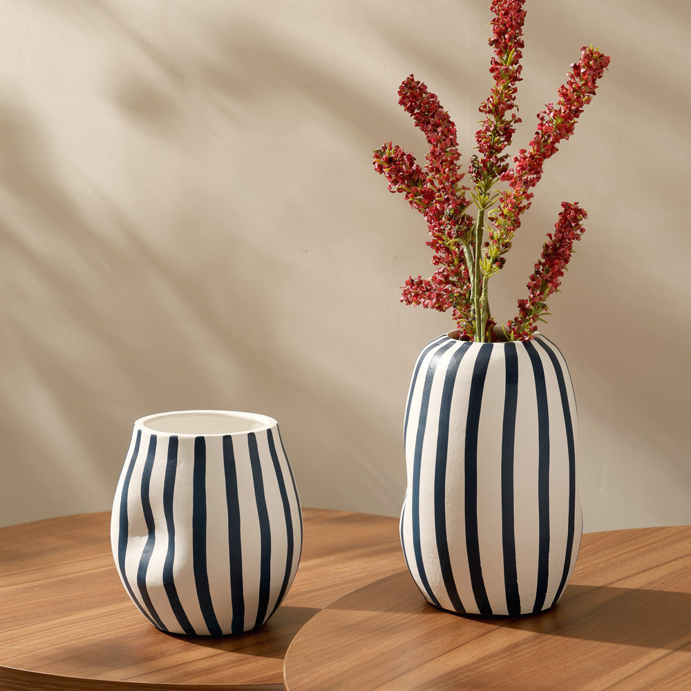 Palo Striped Vase Tall - Blue Cream