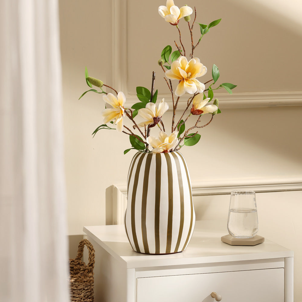 Palo Striped Vase Tall - Olive Cream
